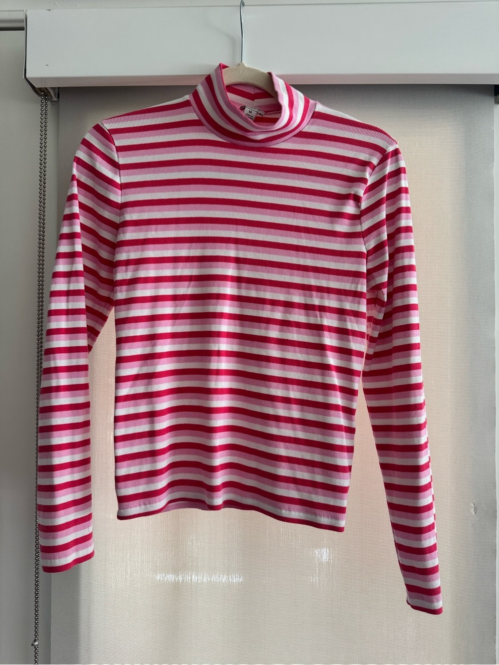 J Crew Factory Pink and White Striped Turtleneck